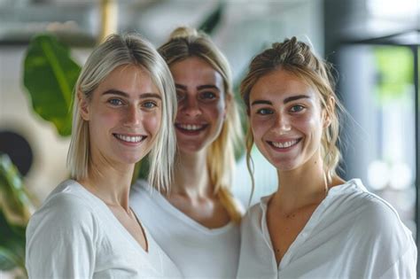 Three Women Wearing White Shirts With The Word Im A Premium AI