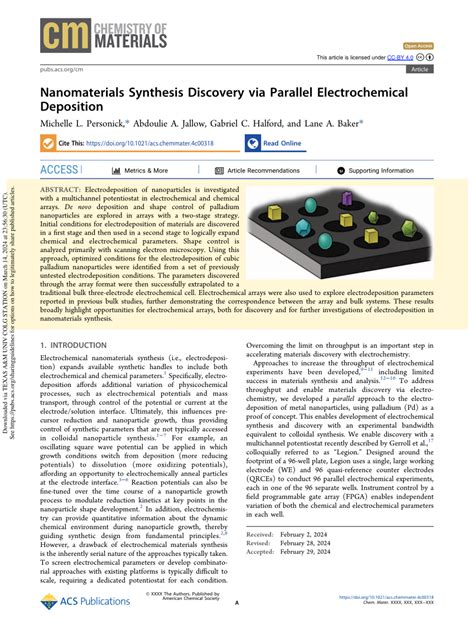 Pdf Nanomaterials Synthesis Discovery Via Parallel Electrochemical Deposition