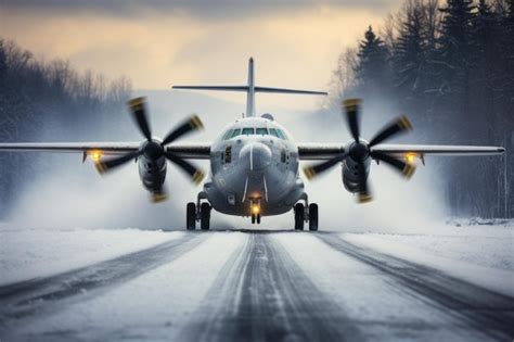 Premium Ai Image Cargo Plane Taking Off From A Snowy Runway Generative Ai