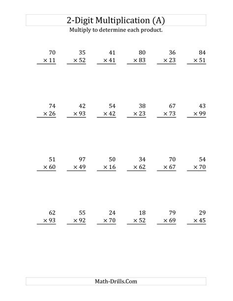 Multiplication 2 Digits By 1 Digit Worksheets