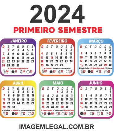 Calendário Colorido Primeiro Semestre Imagem Legal