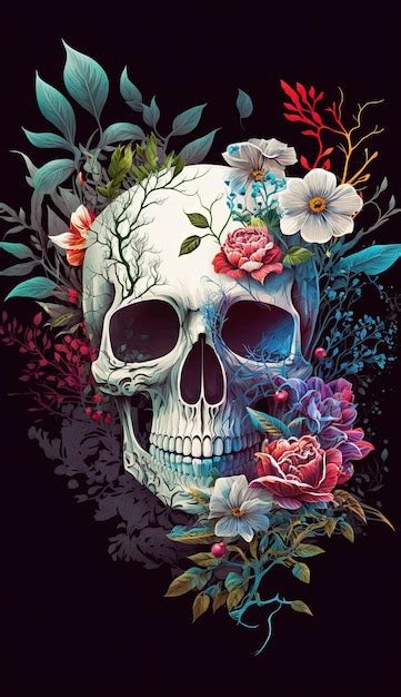 Premium Photo Watercolor Skull Flower