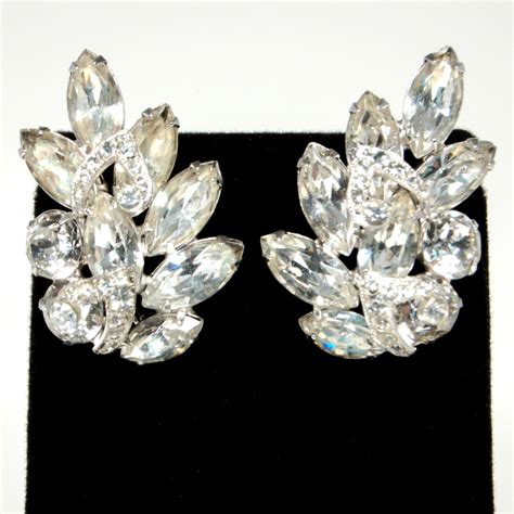 Vintage Signed Eisenberg Ice Clear Rhinestone Clip Earrings Featured In Eisenberg Ice