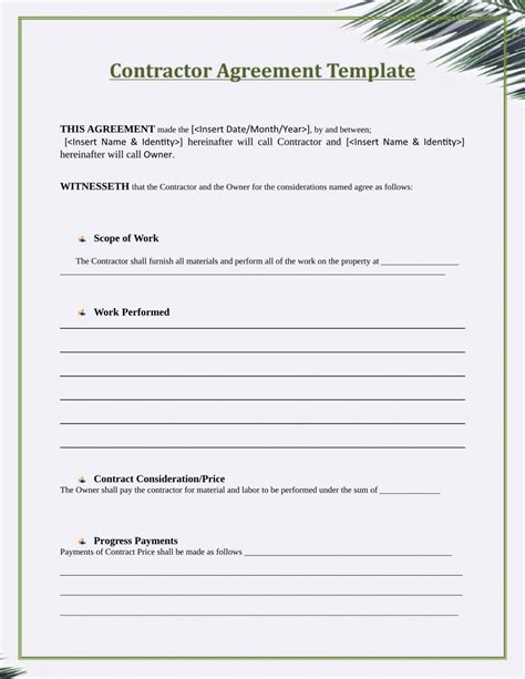 Contractor Agreement Template Contract Template Construction - Etsy