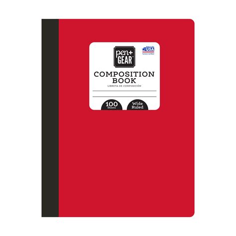 Pengear 100 Sheets Red Composition Book Wide Ruled 975 X 75