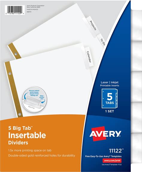 Amazon Avery Big Tab Extra Wide Insertable Clear Tab Dividers For