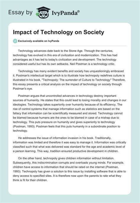 Articles On The Impact Of Technology On Our Society Store Head Hesge Ch