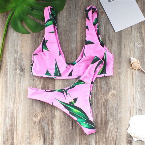Sexy Boho Floral Printing Swimwear Fashion Women Bohemian Bikini With Leaves Women Beach Swi