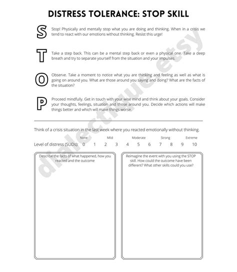 Dbt Distress Tolerance Crisis Survival Skills Worksheet Pdf Dbt