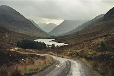 Premium AI Image | Beautiful landscape image of a mountain road in the Scottish Highlands