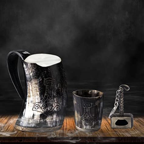 Fenrir Lot de 3 tasses Viking en corne à boire naturelle de qualité