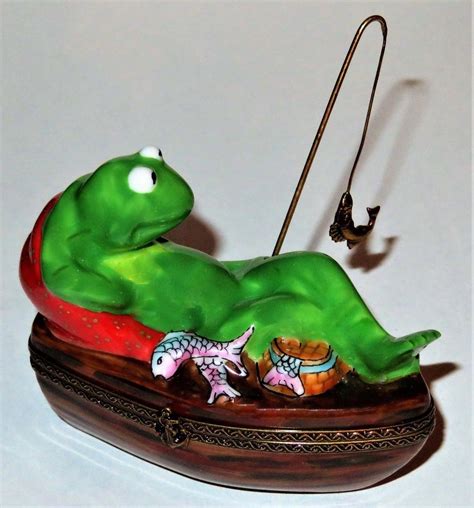 Limoges Box Kermit The Frog Fishing In A Rowboat The Muppets
