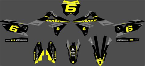 Suzuki 250 RMZ Deco Kit 2019 2024 Racing Black Motorcycle Deco