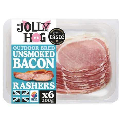 The Jolly Hog 6 Unsmoked Dry Cured Back Bacon Rashers Ocado