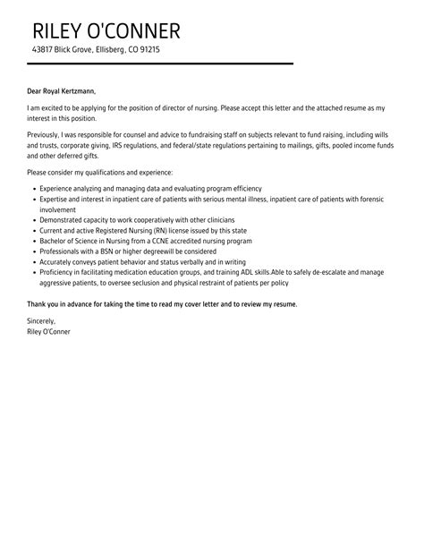 Director Of Nursing Cover Letter Velvet Jobs