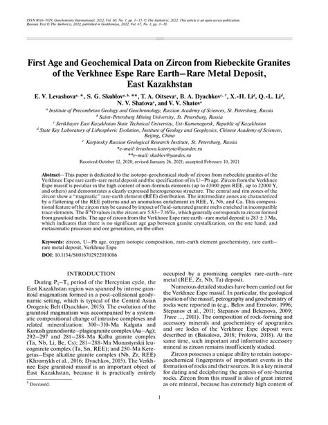 Pdf First Age And Geochemical Data On Zircon From Riebeckite Granites