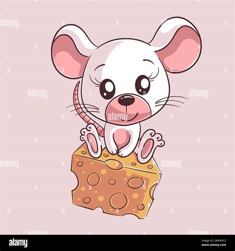 Cute Mouse Sitting On Cheese Stock Vector Image And Art Alamy