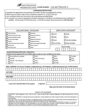 Fillable Online Ptsd Va PROGRAM EVALUATION COURSE NUMBER