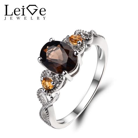 Leige Jewelry Anillo De Plata De Primera Ley Y Cuarzo Ahumado Para