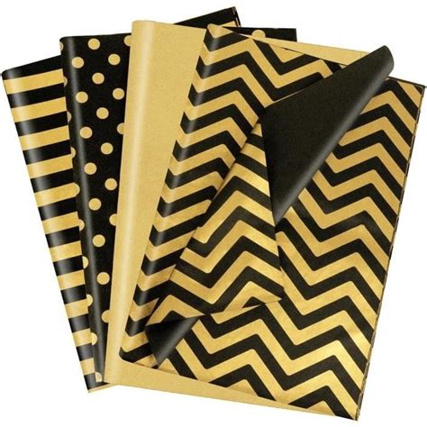 Lot De 100 Feuilles De Papier De Soie Noir Doré Pour Emballage, Papier