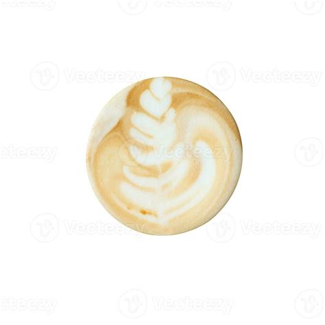 Top view. texture coffee latte art on cup isolated white background ...