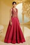 Buy Pink Modal Dupion V Neck Embroidered Gillet And Lehenga Set For