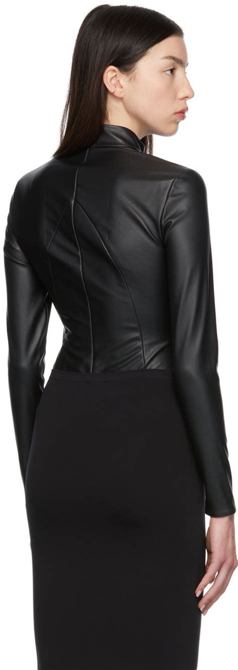 Wolford Black Amina Muaddi Edition Faux Leather Bodysuit Wolford