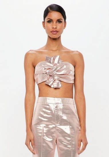 Missguided Peace Love Pink Metallic Bow Detail Crop Top Luxe Style