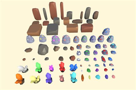 Low Poly Rock Stone Gem Stone Crystal Mining Nature Set Pack 3d Props