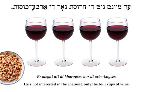 Yiddish Wit Hes Not Interested In The Charoset Only The Four Cups Of