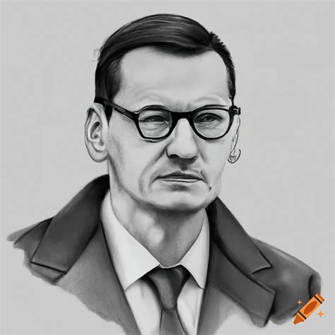 Coloring Book Illustration Of Mateusz Morawiecki Standing In A Suit On