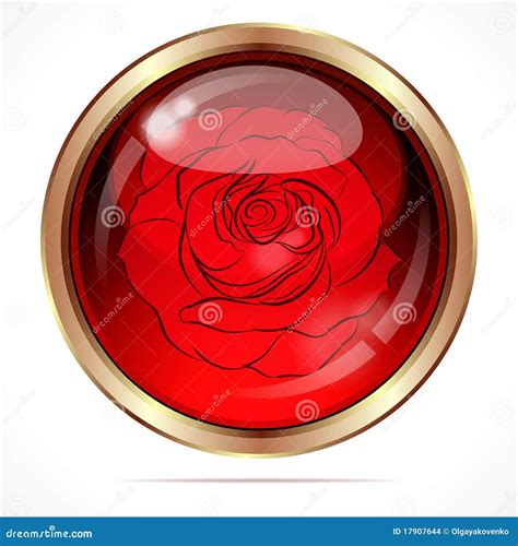 Bright Button With A Red Rose Flower. Vector Illustration ...