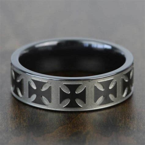 Maltese Cross Wedding Ring In Zirconium For Men