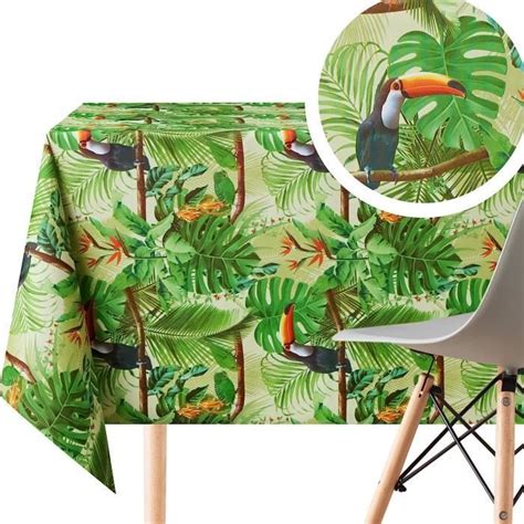 Verte Nappe Toile Cir E Motif Jungle Feuilles Oiseaux Toucan Nappe