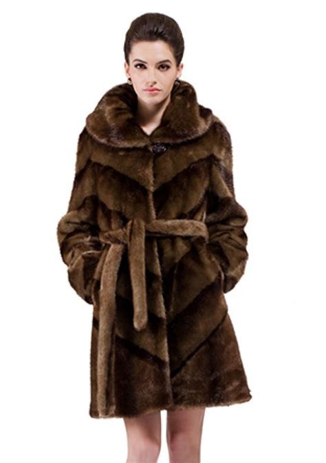 Faux Dark Brown Mink Fur With Black Strips Women Middle Coat 2199152 Weddbook