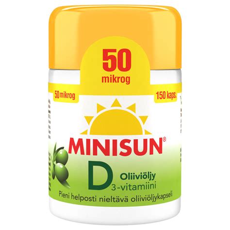 Minisun D3-vitamiini 50 mikrog oliiviöljy 150 kaps