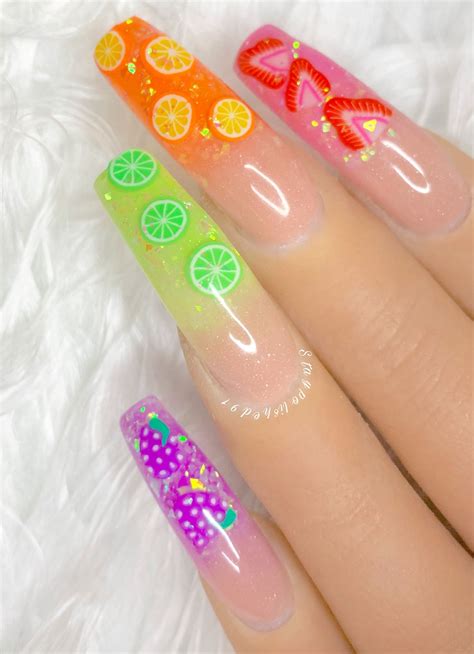 Fruit SaladEncapsulated Fruit Glitter Ombré Acrylic Nails