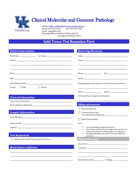 Fillable Online Ukhealthcare Uky Solid Tumor Test Requisition Form Fax