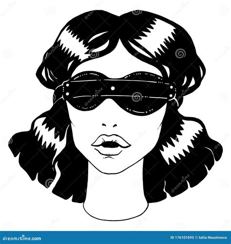 Black And White Bdsm Vintage Ink Blindfold Woman Illustration Stock