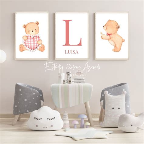 Kit Quadro Decorativo Ursa E Cora O Arte Digital Elo