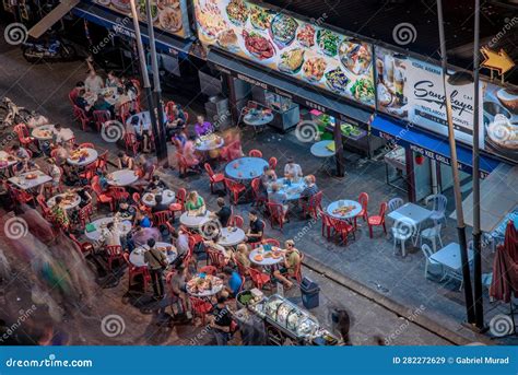 Aerial View Of Street Food Vendors At Jalan Alor Editorial Stock Image