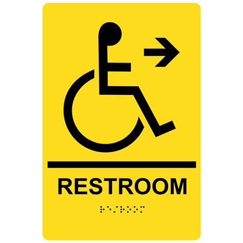 Yellow Ada Accessible Restroom Braille Sign With Symbol Rre Blkonylw