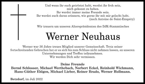 Traueranzeigen Von Werner Neuhaus Rz Trauer De