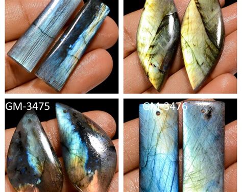 Natural Labradorite Fancy Shape Drilled Cabochon Matching Pairs Semi