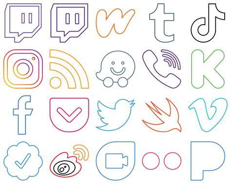 Premium And Professional Colourful Outline Social Media Icons Such