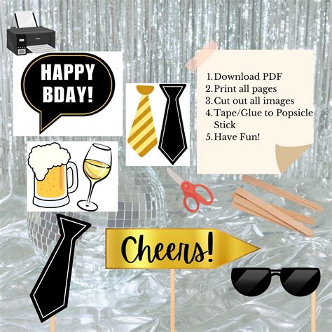 Printable 40th Birthday Photo Booth Props Printable For Her Him 40 Years Birthday Party Gold