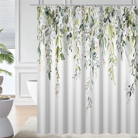 Sage Green Shower Curtains For Bathroom Eucalyptus Leaves Tropical Leaf Botanical Plant