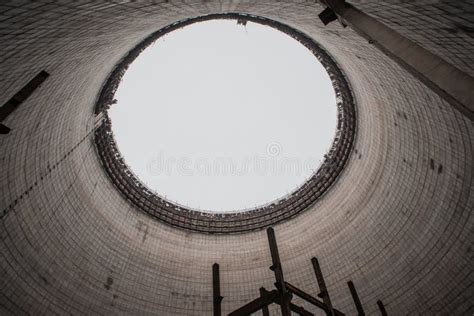 Abandoned Grading Cooling Thermal Tower Near Nuclear Plant Located In