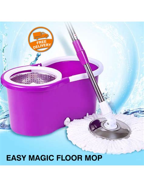 Easy Magic Floor Mop 360° Bucket 2 Heads Microfiber Spin Spinning Rotating Head G031