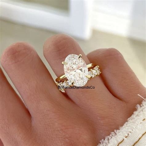 Ct Oval Cut Moissanite Diamond Hidden Halo Engagement Ring Paired